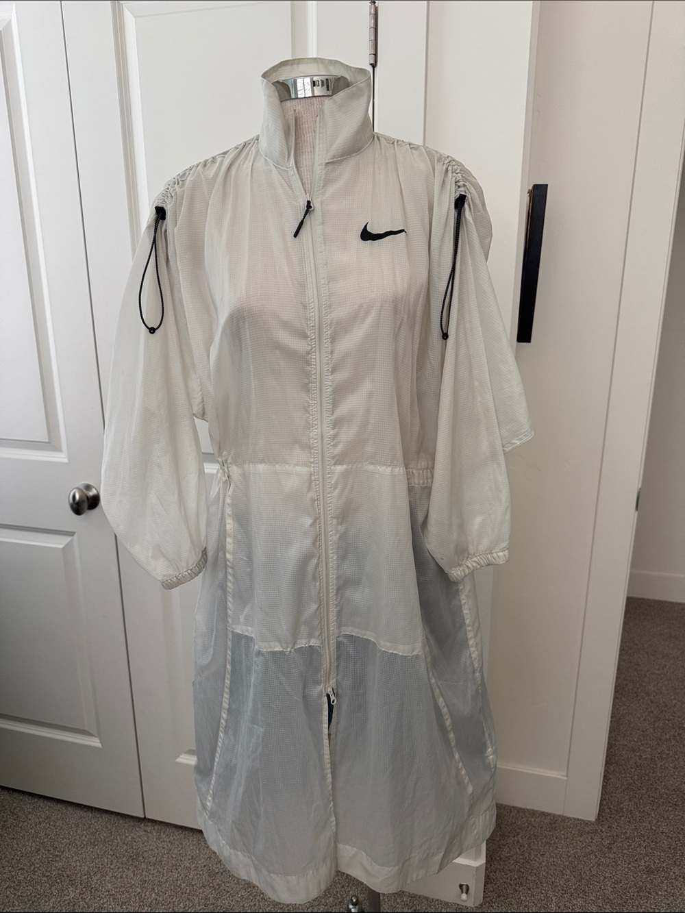 Nike Light Gray and Black Full-Length Windbreaker Coat
